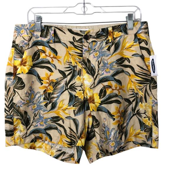 Old Navy NWT Women's Mid-Rise Everyday Linen Blend Shorts Botanical Print 10 - Picture 1 of 7
